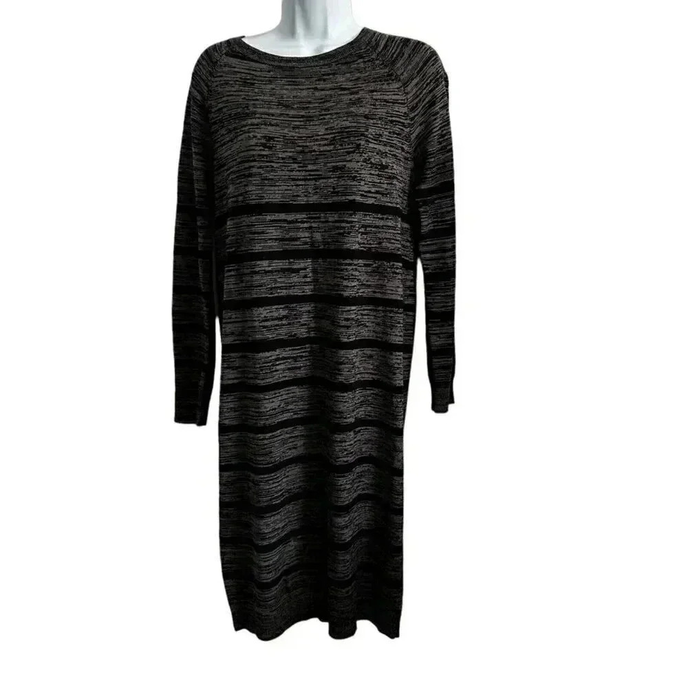 Jones New York Sweater Dress size medium gray with black stripes